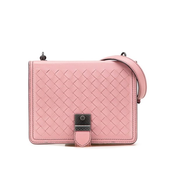 BOTTEGA VENETA Pink Leather Intrecciato Shoulder Bag